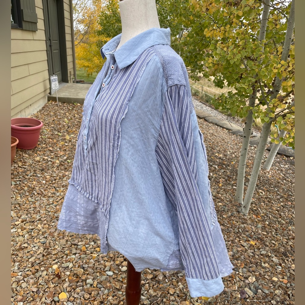 Sundance Blue Patchwork Distressed Oversized Cott… - image 4